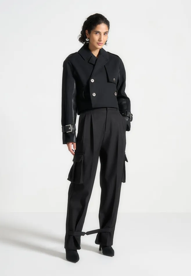 Women Manire De Voir Cropped Trench Coat With Belt Black