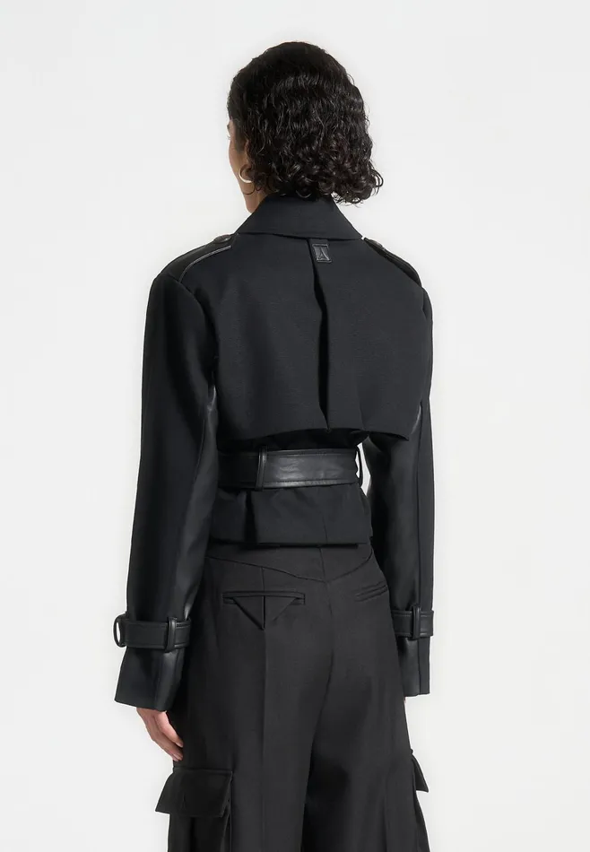 Women Manire De Voir Cropped Trench Coat With Belt Black