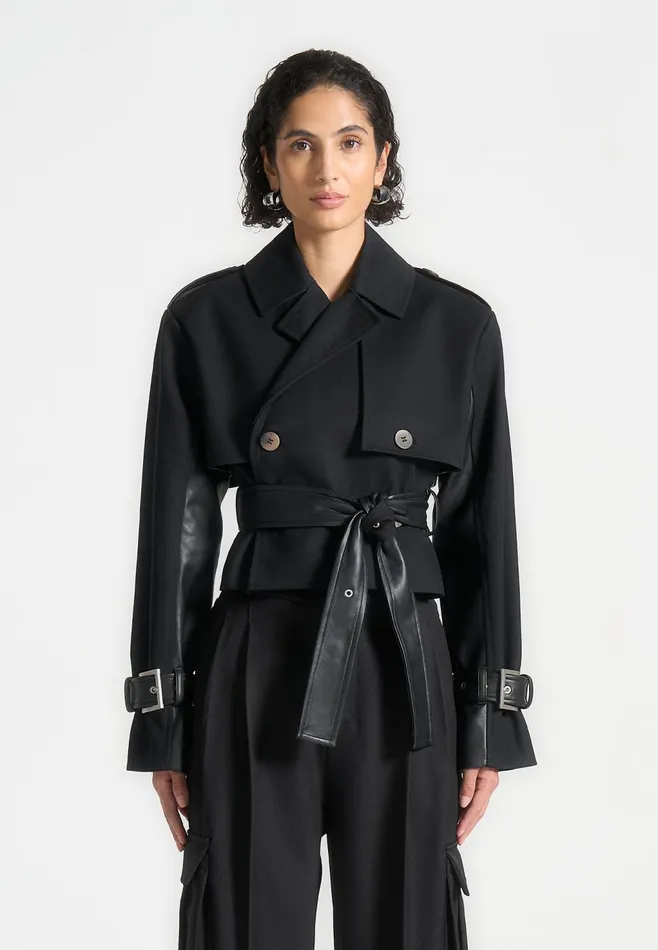 Women Manire De Voir Cropped Trench Coat With Belt Black
