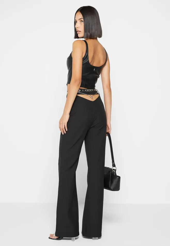 Women Manire De Voir Cut Out Flared Trousers With Chain Belt Black