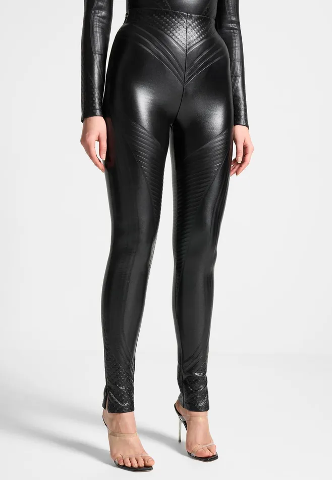 Women Manire De Voir Debossed Contour Leggings Black