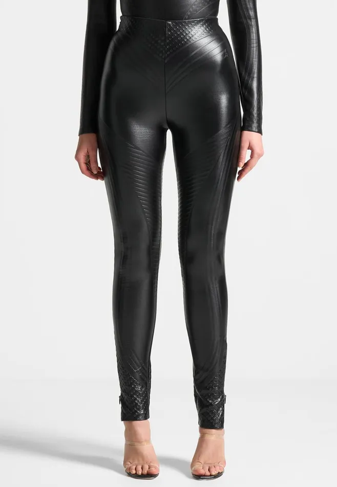 Women Manire De Voir Debossed Contour Leggings Black
