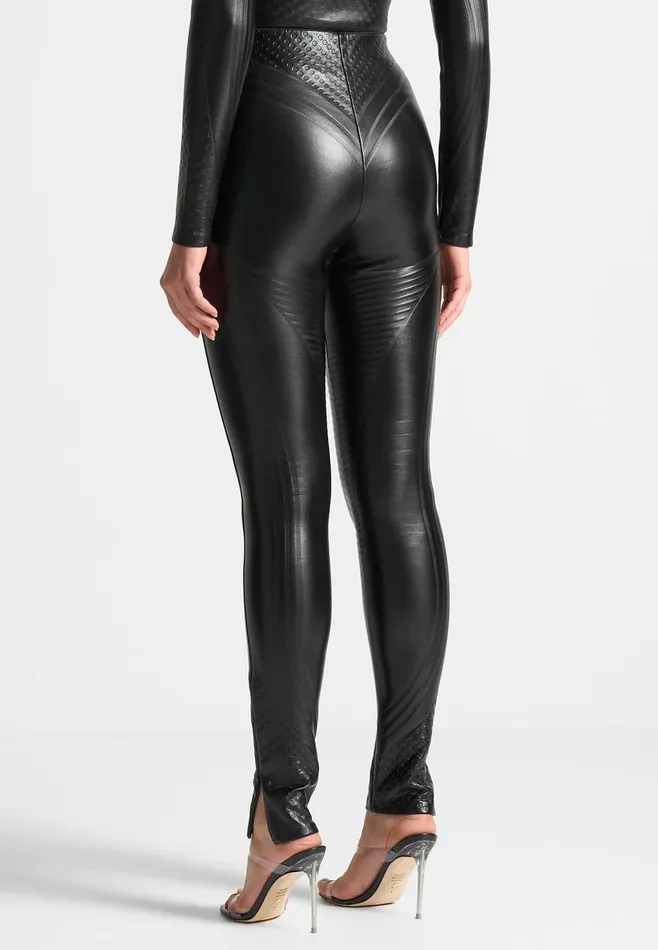 Women Manire De Voir Debossed Contour Leggings Black