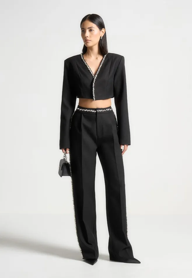 Women Manire De Voir Embellished Cropped Blazer Black