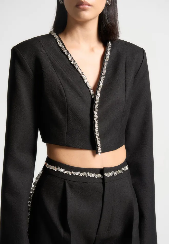Women Manire De Voir Embellished Cropped Blazer Black