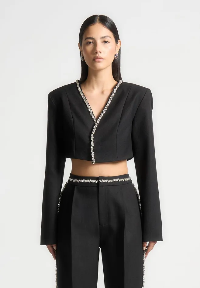 Women Manire De Voir Embellished Cropped Blazer Black