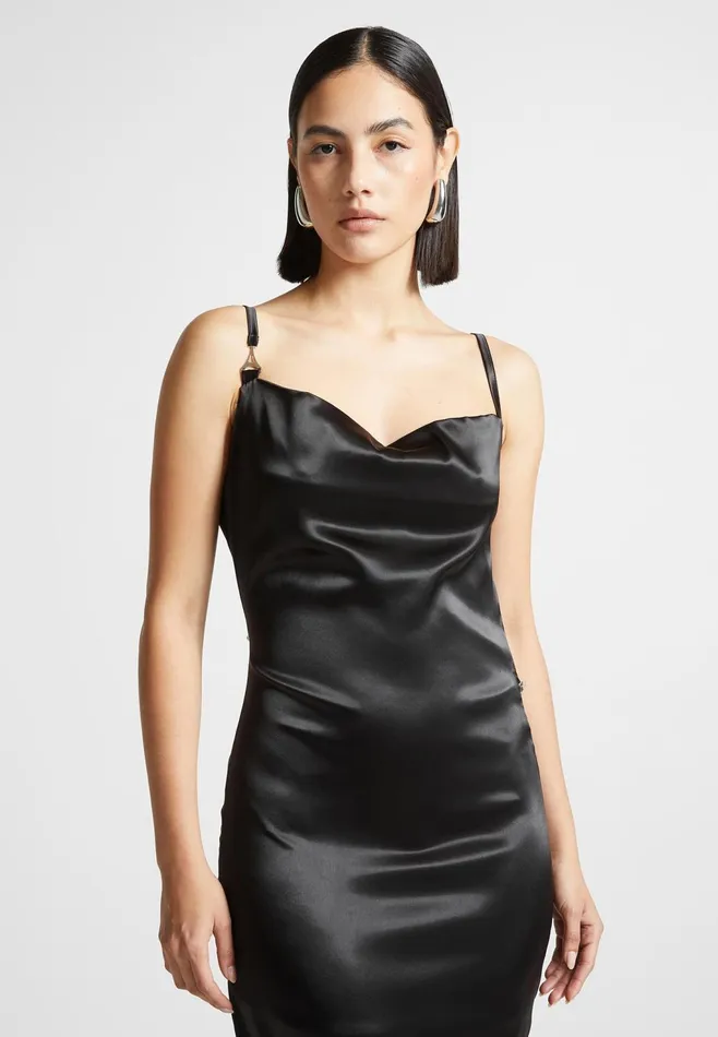 Women Manire De Voir Embellished Open Back Satin Midaxi Dress Black