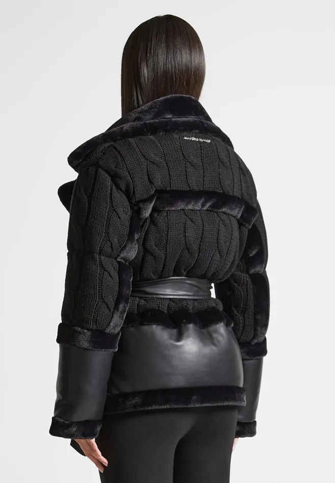 Women Manire De Voir Knit And Plush Puffer Biker Jacket Black