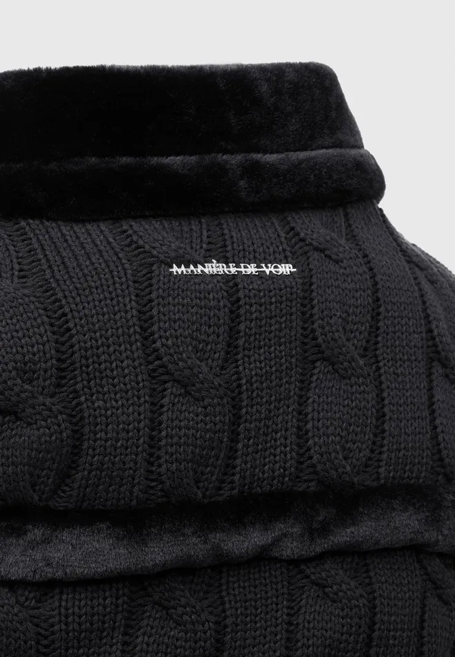 Women Manire De Voir Knit And Plush Puffer Biker Jacket Black