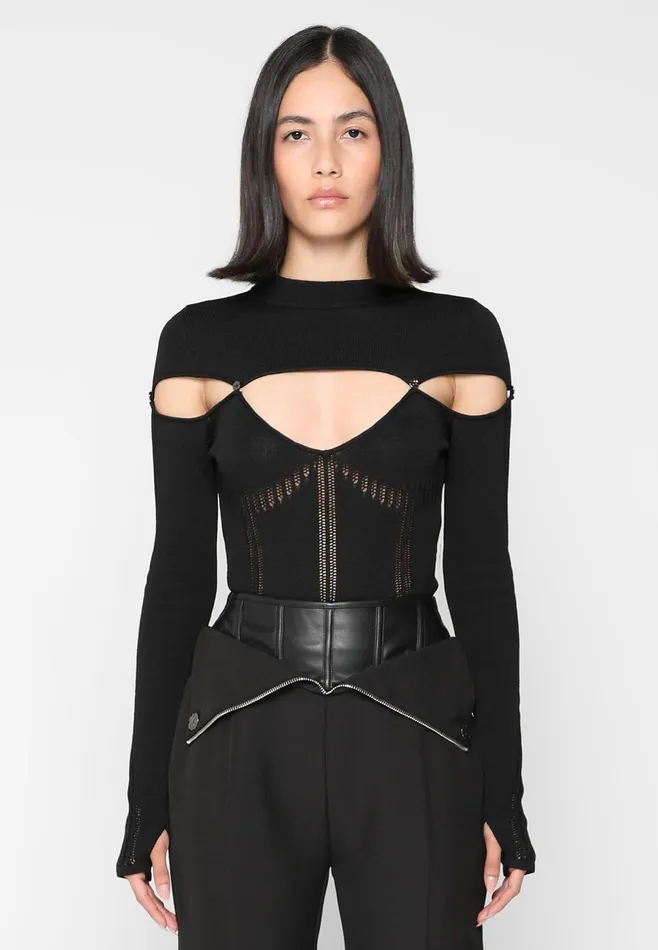 Women Manire De Voir Knitted Cut Out Bodysuit Black