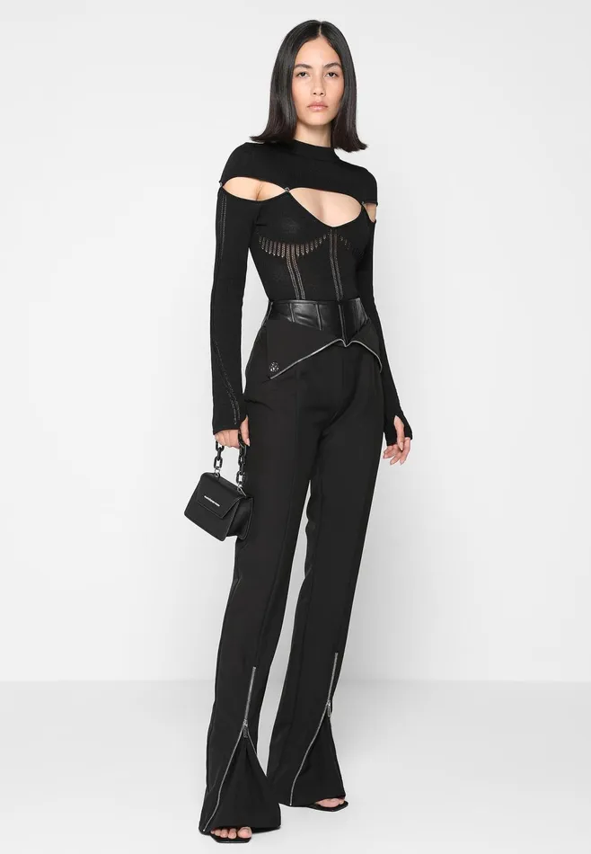 Women Manire De Voir Knitted Cut Out Bodysuit Black