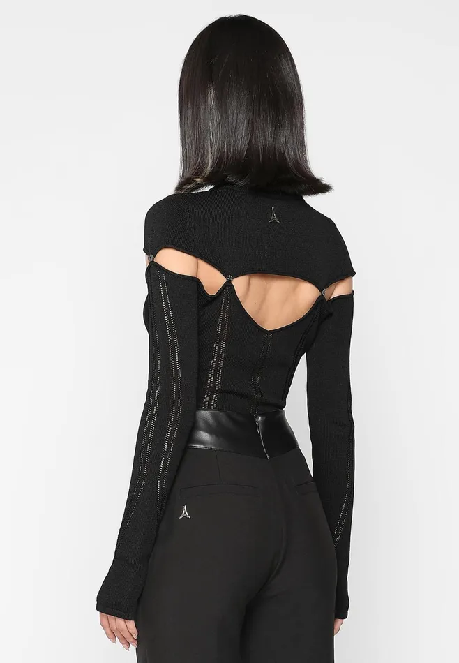 Women Manire De Voir Knitted Cut Out Bodysuit Black