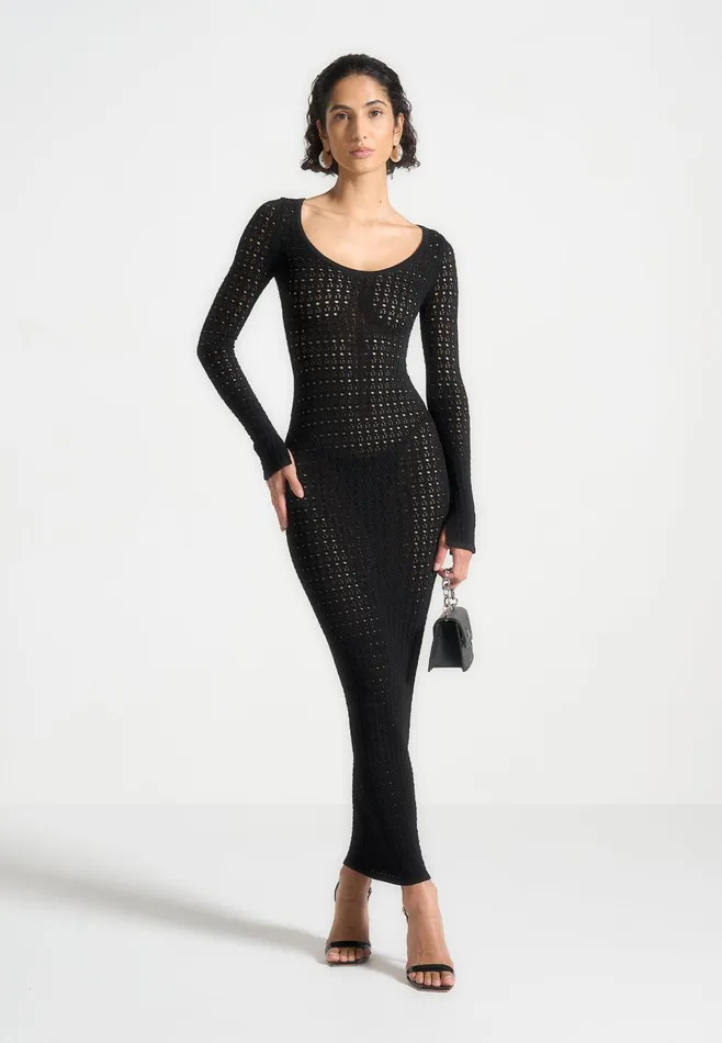 Women Manire De Voir Knitted Scoop Neck Maxi Dress Black