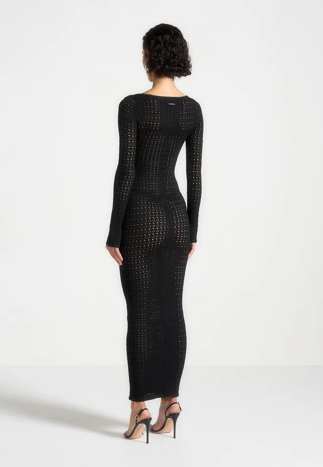 Women Manire De Voir Knitted Scoop Neck Maxi Dress Black