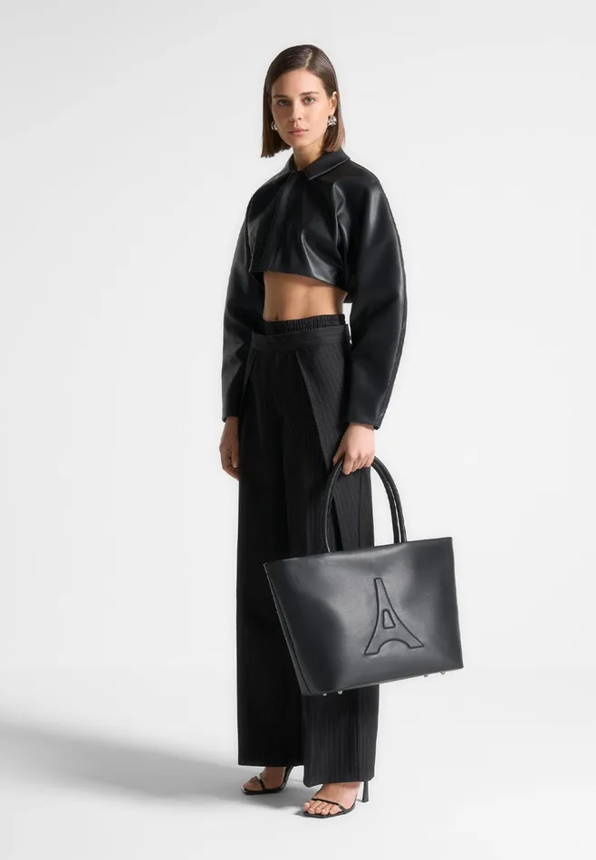 Women Manire De Voir Leather Eiffel Tote Bag Black