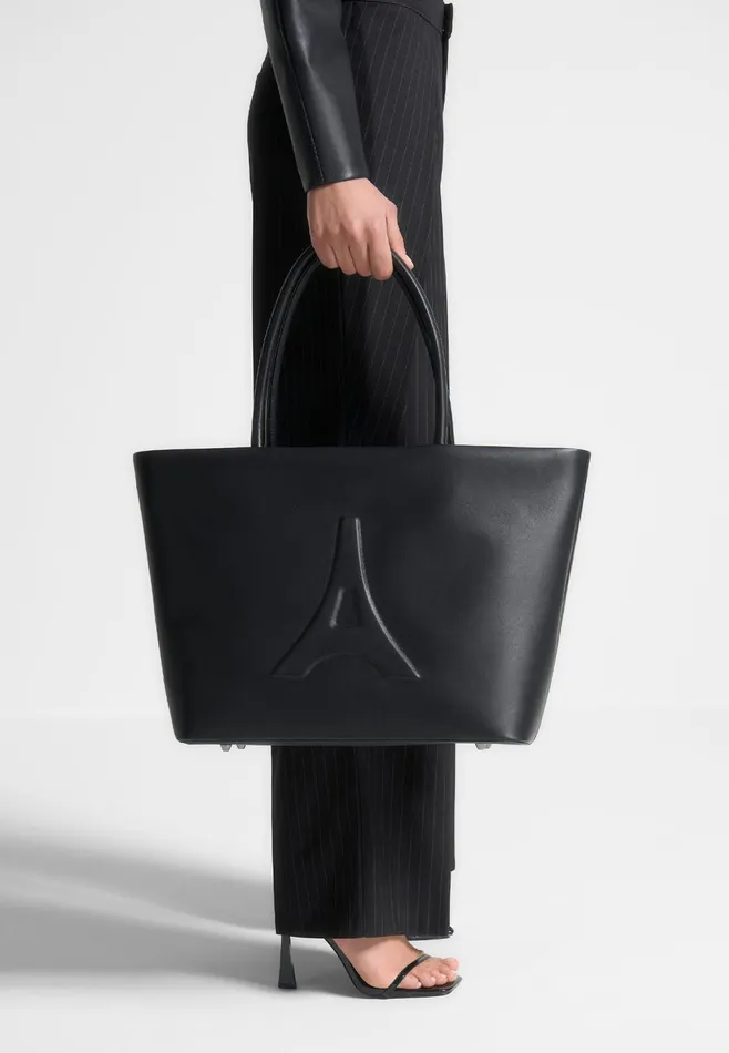 Women Manire De Voir Leather Eiffel Tote Bag Black