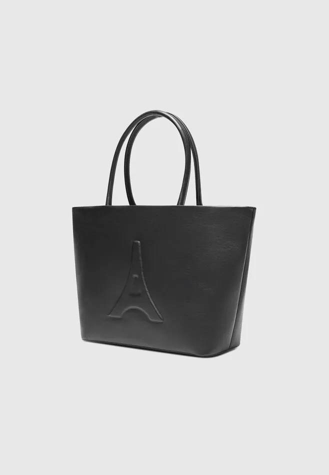 Women Manire De Voir Leather Eiffel Tote Bag Black