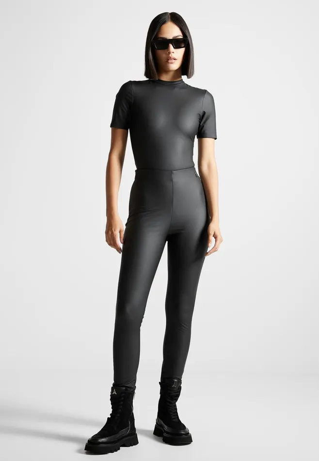 Women Manire De Voir Matte Leather Leggings Black
