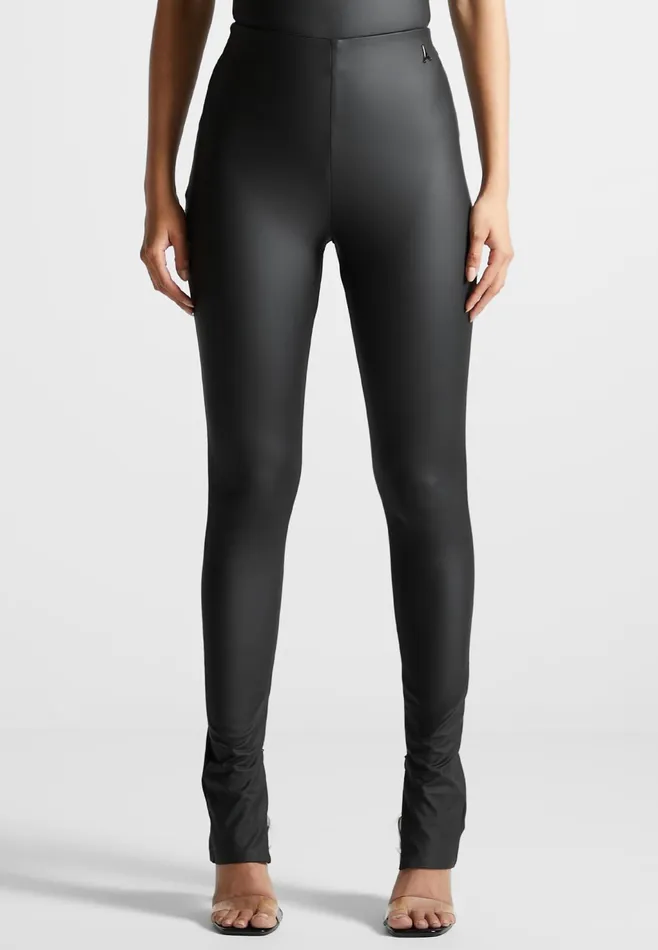 Women Manire De Voir Matte Leather Leggings Black