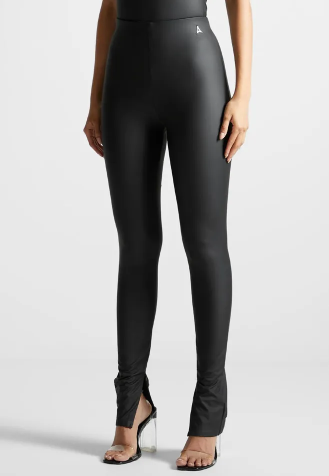 Women Manire De Voir Matte Leather Leggings Black