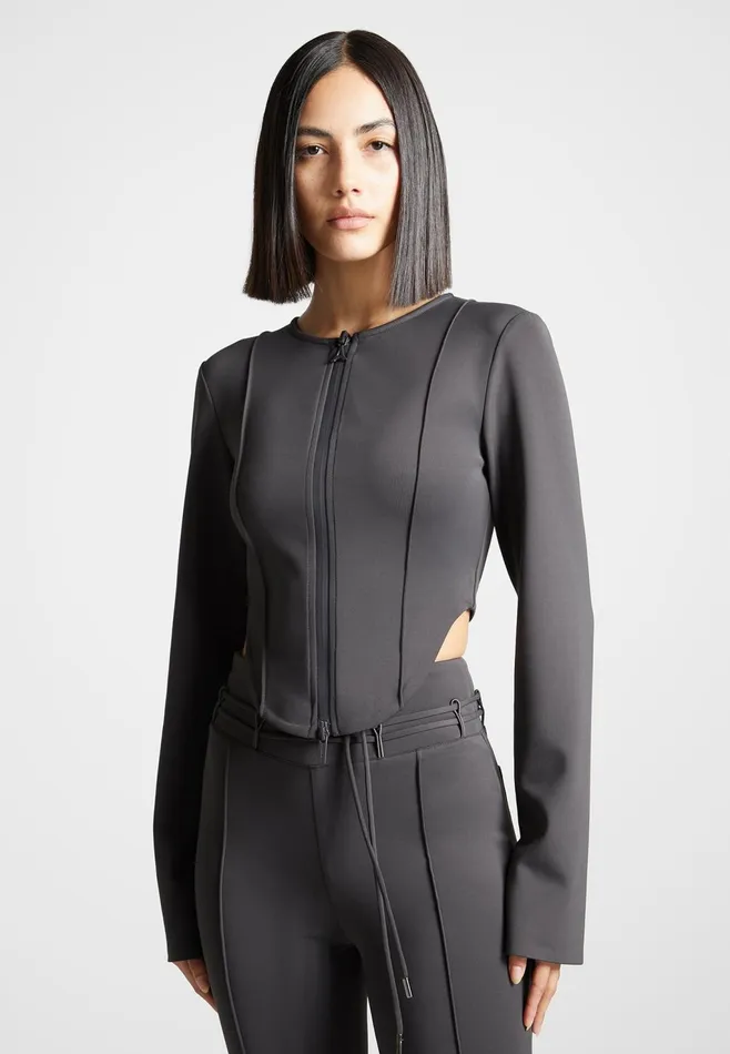 Women Manire De Voir Neoprene Corset Jacket Charcoal Grey