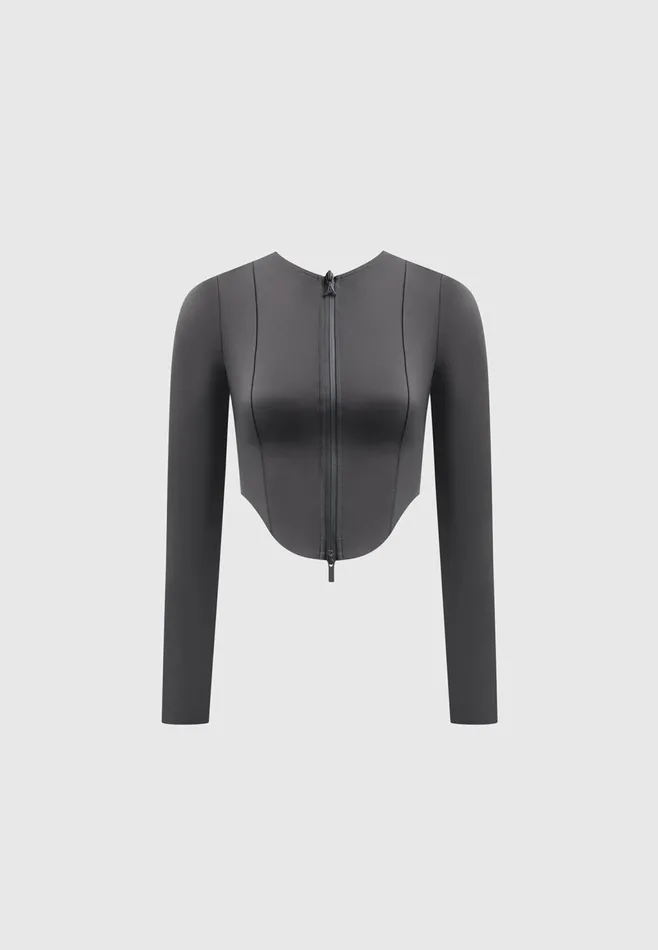 Women Manire De Voir Neoprene Corset Jacket Charcoal Grey