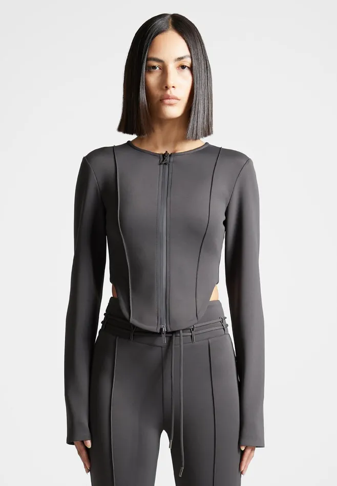 Women Manire De Voir Neoprene Corset Jacket Charcoal Grey