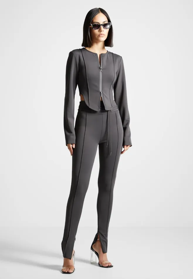 Women Manire De Voir Neoprene Corset Jacket Charcoal Grey