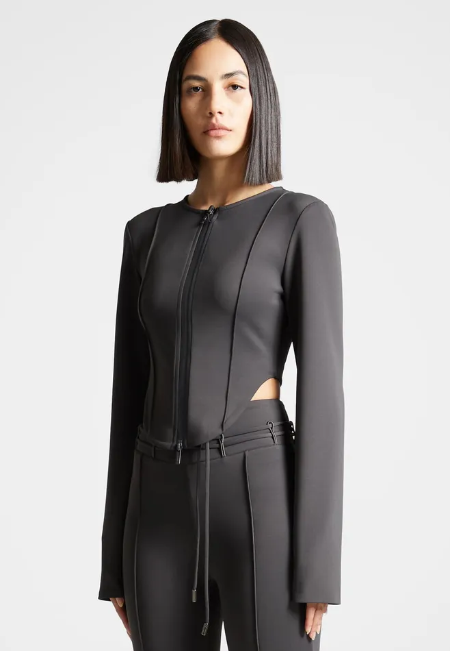 Women Manire De Voir Neoprene Corset Jacket Charcoal Grey