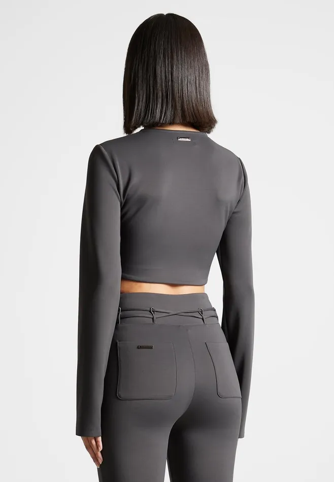Women Manire De Voir Neoprene Corset Jacket Charcoal Grey