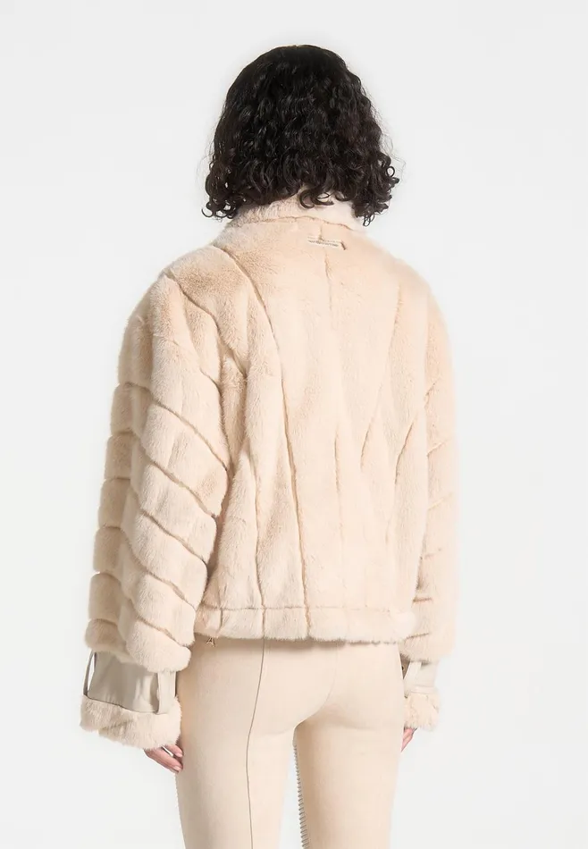 Women Manire De Voir Oversized Ribbed Plush Jacket With Lapel Beige