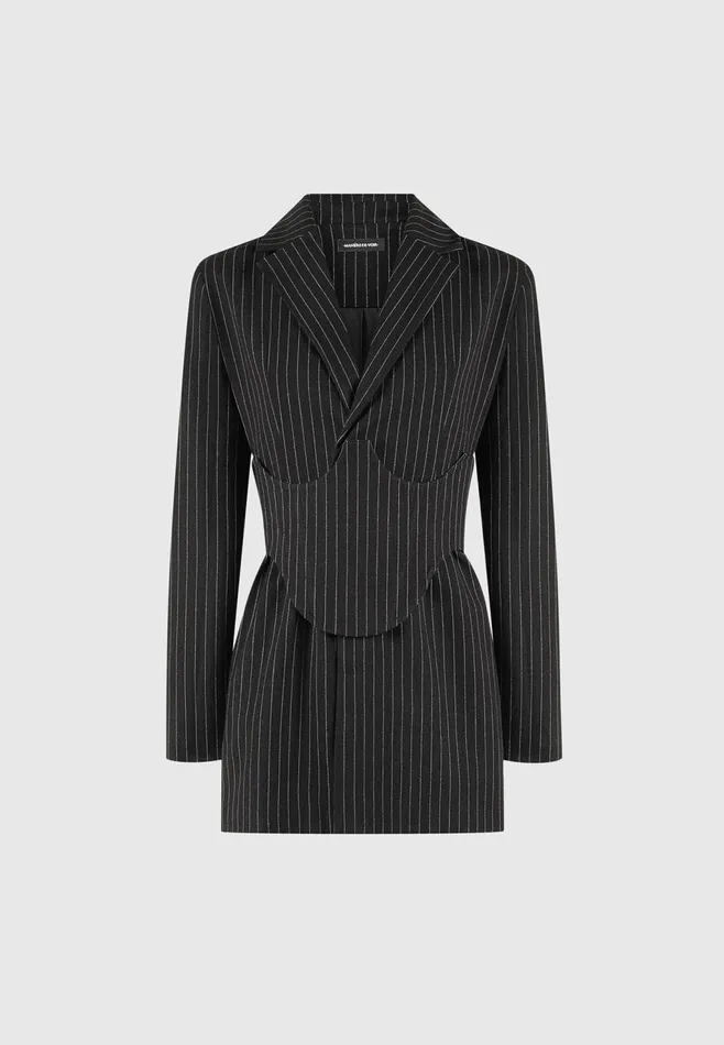 Women Manire De Voir Pinstripe Blazer Dress With Reversible Corset Black