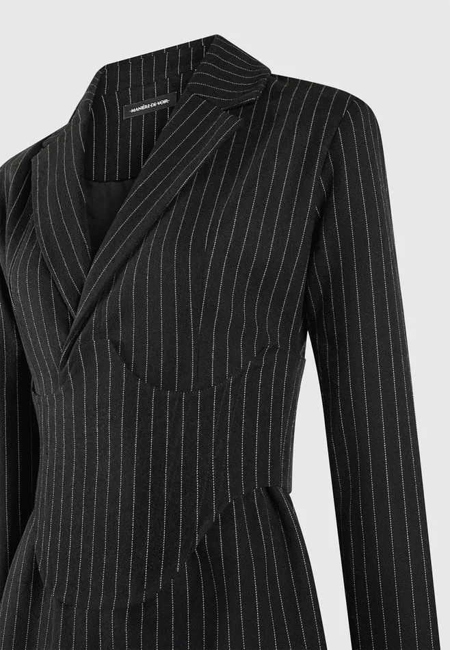 Women Manire De Voir Pinstripe Blazer Dress With Reversible Corset Black