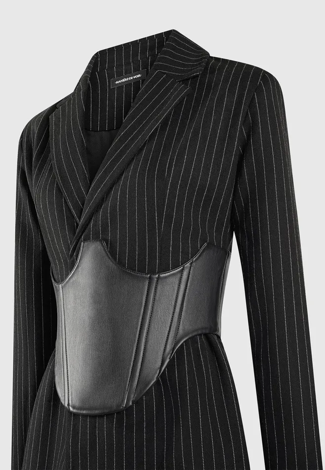Women Manire De Voir Pinstripe Blazer Dress With Reversible Corset Black