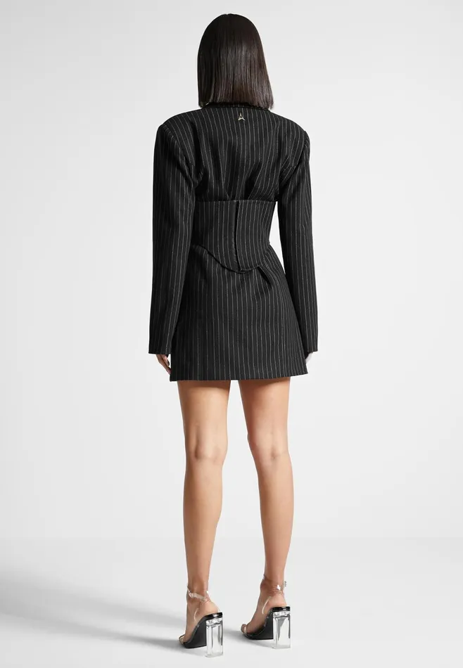 Women Manire De Voir Pinstripe Blazer Dress With Reversible Corset Black