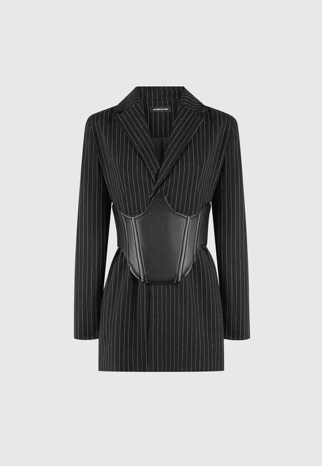 Women Manire De Voir Pinstripe Blazer Dress With Reversible Corset Black