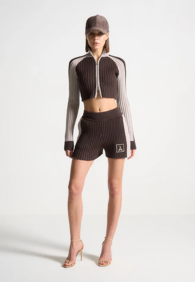 Women Manire De Voir Rib Knit Track Jacket Brownbeige