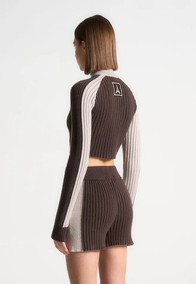 Women Manire De Voir Rib Knit Track Jacket Brownbeige