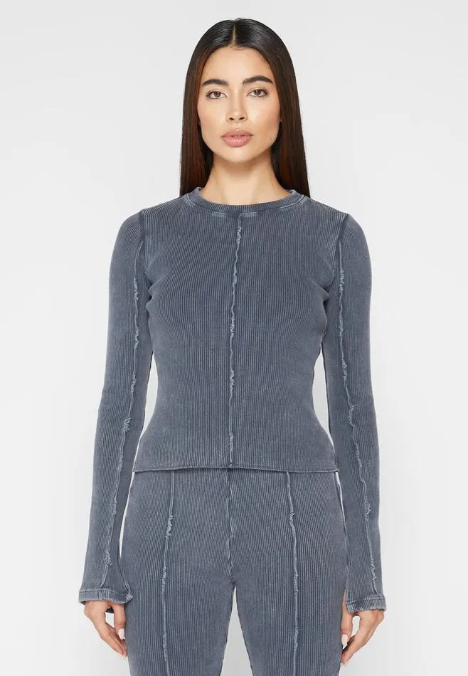 Women Manire De Voir Ribbed Long Sleeve Top Washed Blue