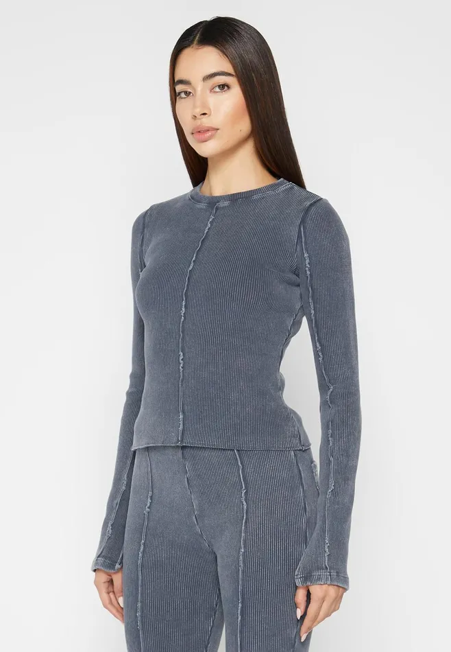 Women Manire De Voir Ribbed Long Sleeve Top Washed Blue
