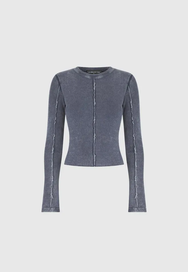 Women Manire De Voir Ribbed Long Sleeve Top Washed Blue