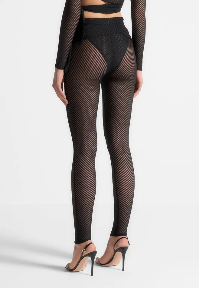 Women Manire De Voir Ribbed Sheer Leggings With Tie Black