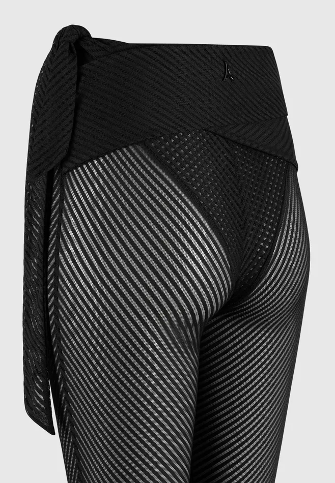 Women Manire De Voir Ribbed Sheer Leggings With Tie Black