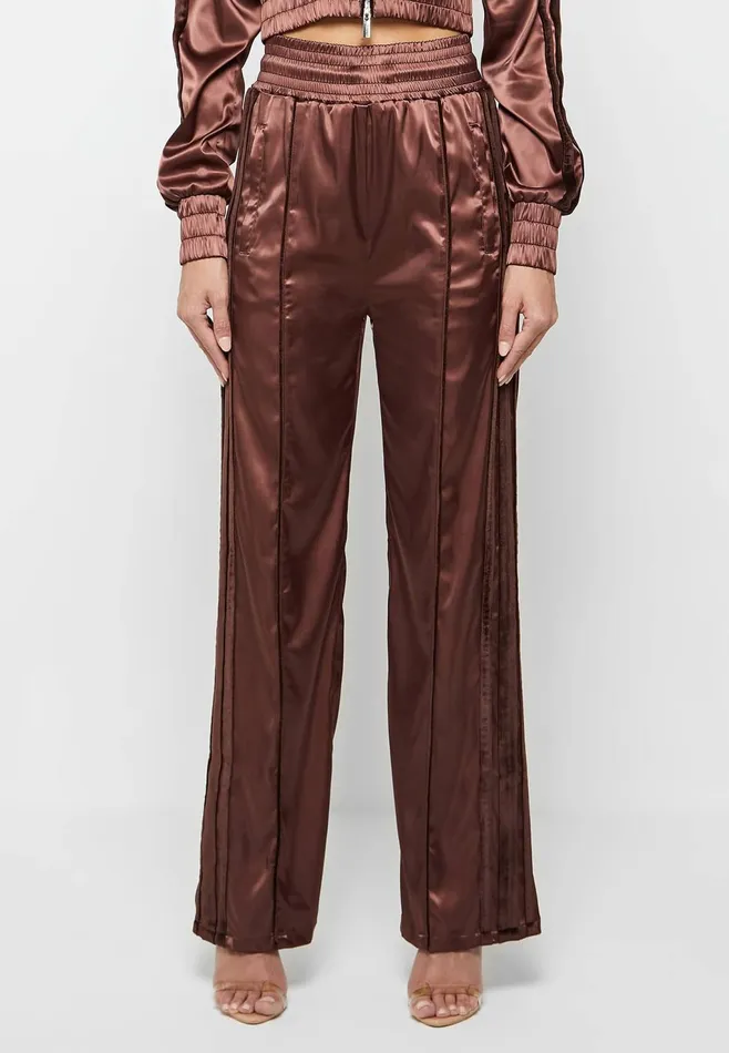 Women Manire De Voir Satin And Velvet Trousers Brown