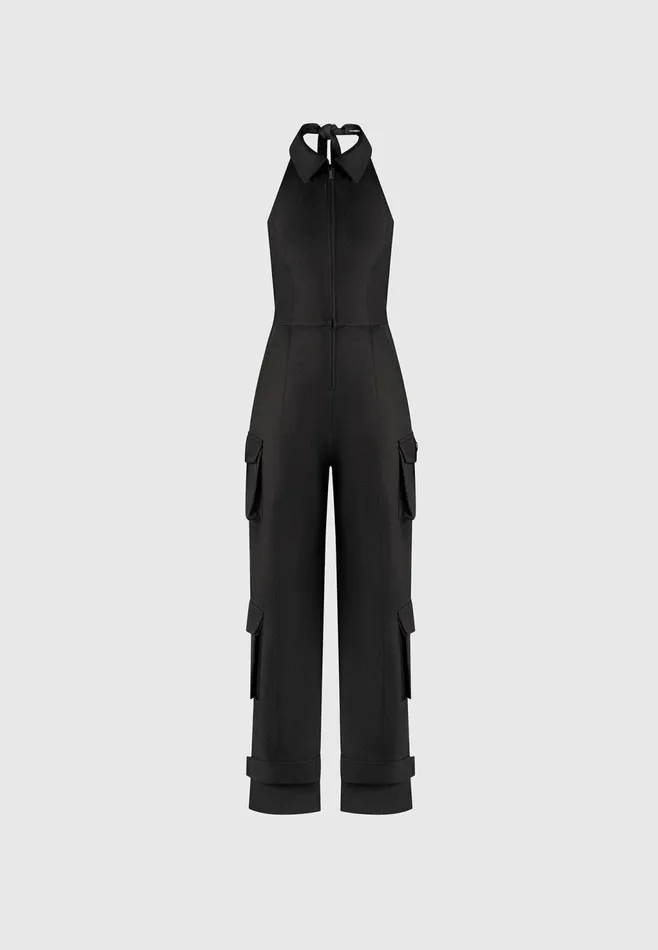 Women Manire De Voir Tailored Halterneck Cargo Jumpsuit Black