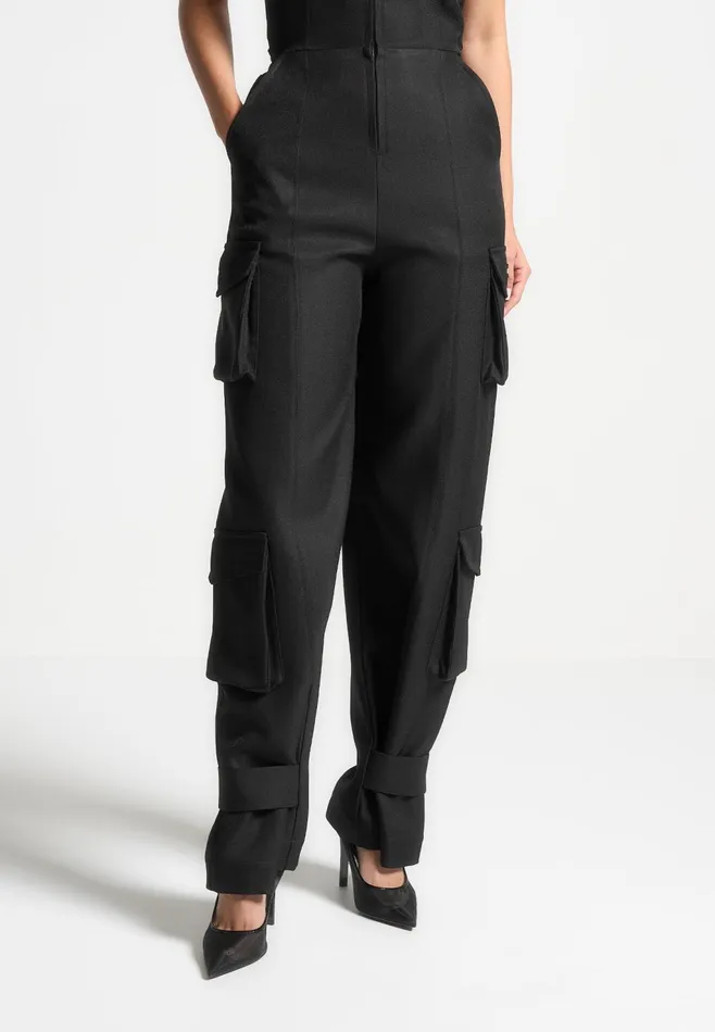 Women Manire De Voir Tailored Halterneck Cargo Jumpsuit Black
