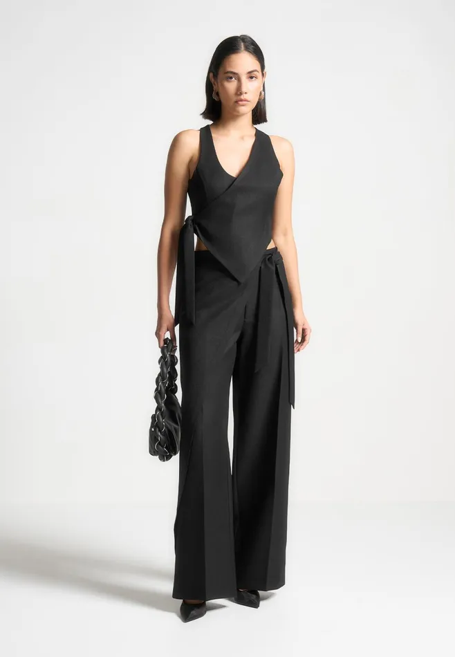 Women Manire De Voir Tailored Wrap Trousers With Tie Black