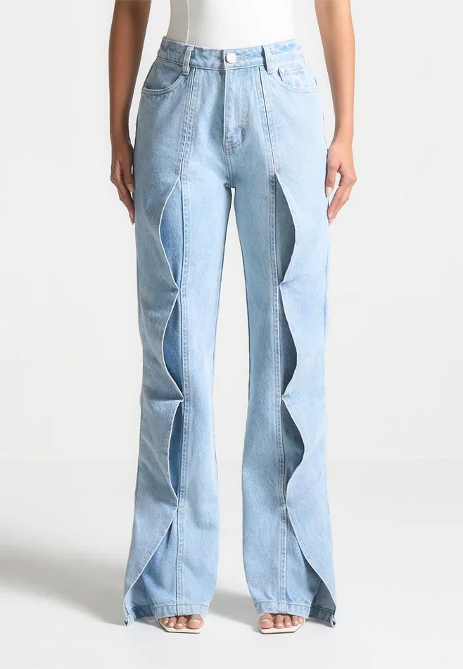 Women Manire De Voir Wave Detail Boyfriend Jeans Light Blue