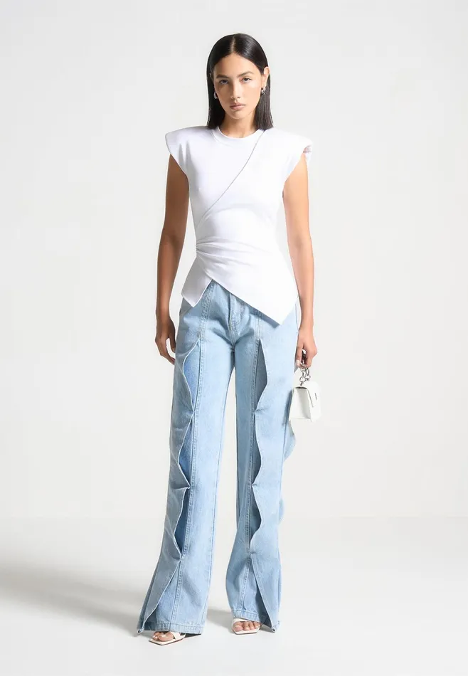 Women Manire De Voir Wave Detail Boyfriend Jeans Light Blue