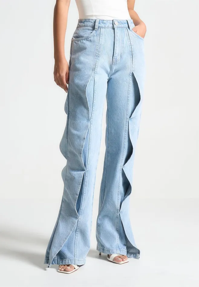 Women Manire De Voir Wave Detail Boyfriend Jeans Light Blue